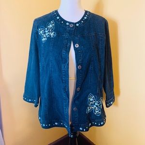 Denim Beaded Butterfly Jacket